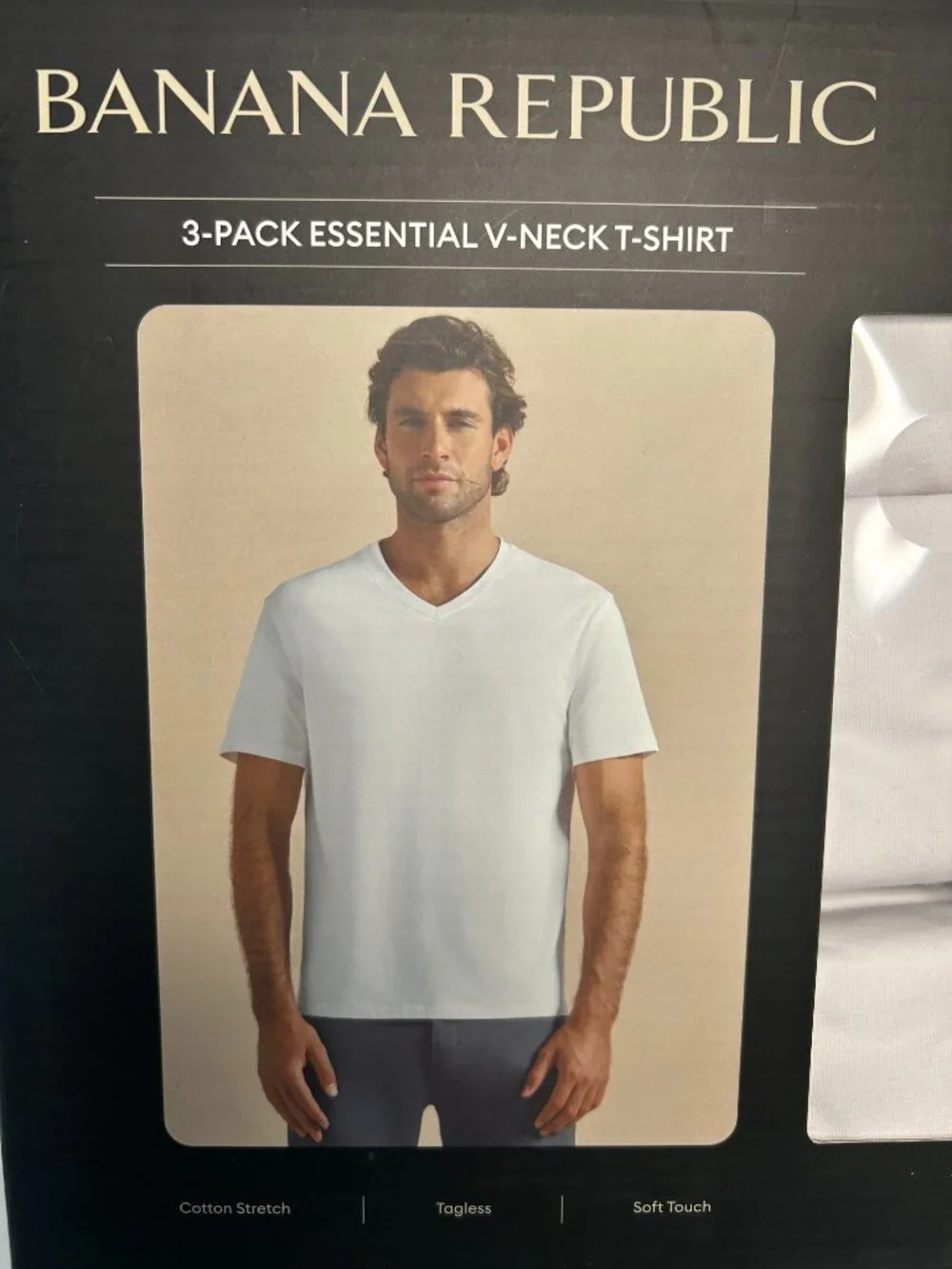Banana Republic Men's V-Neck Tee, 3-pack, Cotton, White, Size M